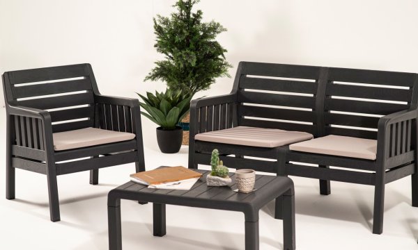 Lara Bahçe Balkon Oturma Grubu Minderli Antrasit