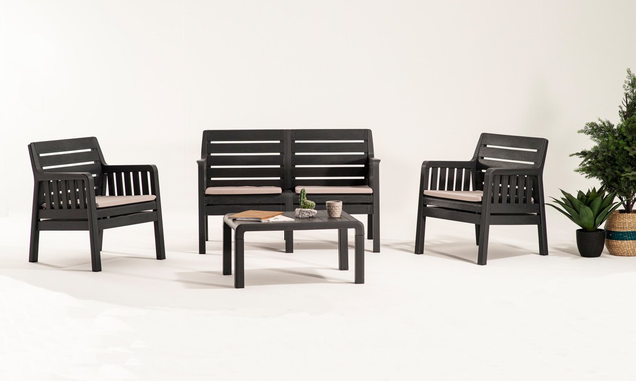 Lara Bahçe Balkon Oturma Grubu Minderli Antrasit