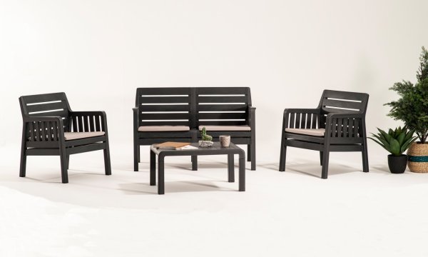 Lara Bahçe Balkon Oturma Grubu Minderli Antrasit