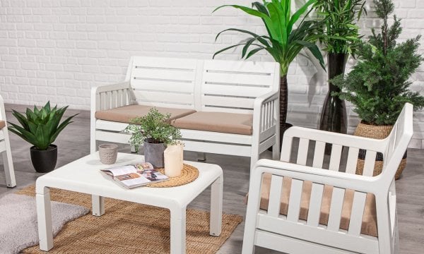 Lara Bahçe Balkon Oturma Grubu Minderli Beyaz