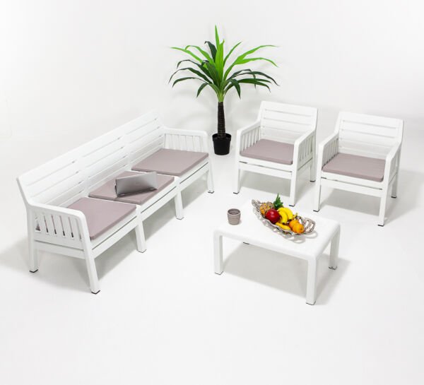 Lara Large Bahçe Balkon Oturma Grubu Minderli Beyaz