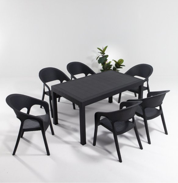 Garden Large Rattan Masa Seti Antrasit