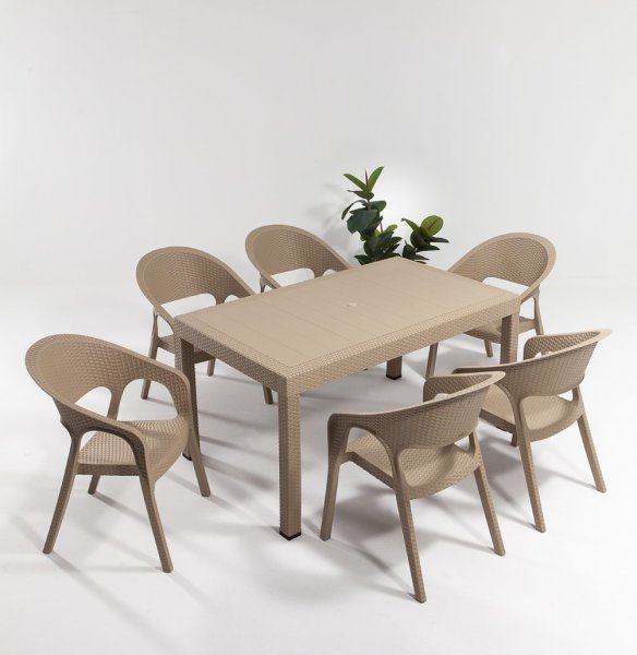 Garden Large Rattan Masa Seti Cappucino