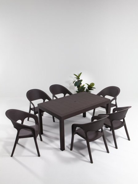 Garden Large Rattan Masa Seti Kahve