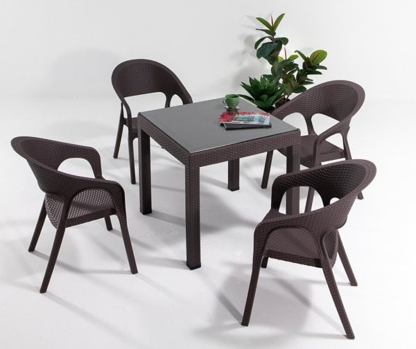 Garden Rattan Camlı Masa Seti