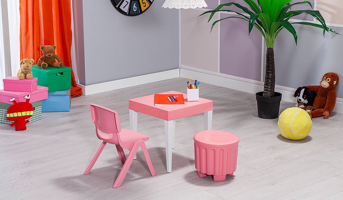 Junior Çocuk Kare Aktivite Masa Seti Pembe