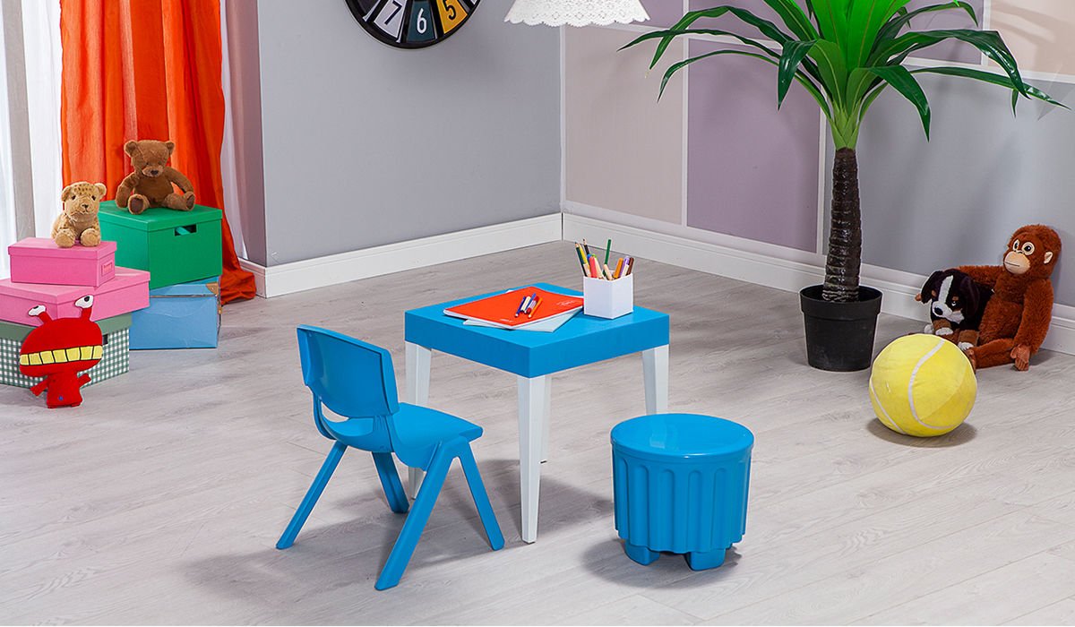 Junior Çocuk Kare Aktivite Masa Seti Mavi