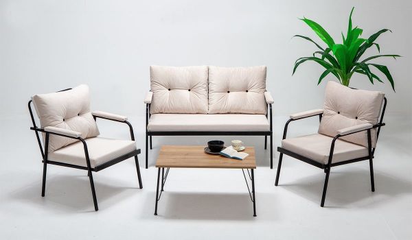 Riva Sehpalı Bahçe Balkon Oturma Grubu Krem