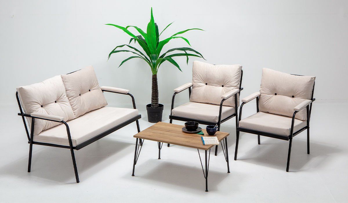 Riva Sehpalı Bahçe Balkon Oturma Grubu Krem