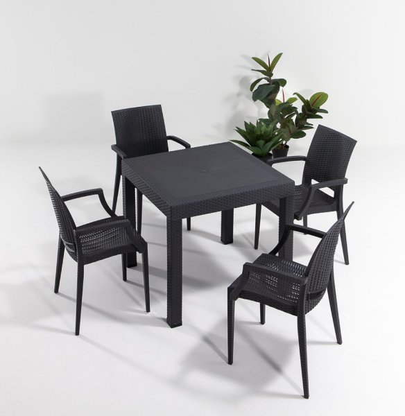 Rattan Masa Seti Lüks Antrasit