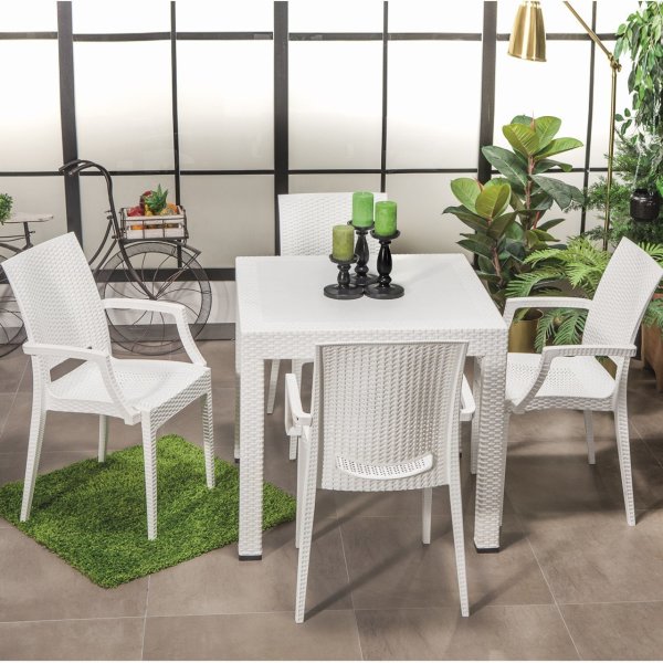 Rattan Masa Seti Lüks Beyaz