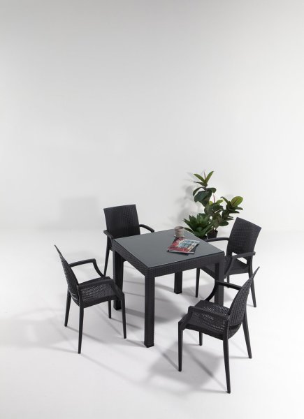 Rattan Lüks Camlı Masa Seti Antrasit
