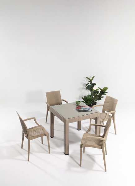 Rattan Lüks Camlı Masa Seti Cappucino