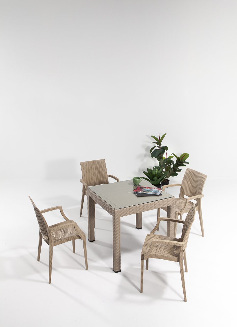 Rattan Lüks Camlı Masa Seti Cappucino