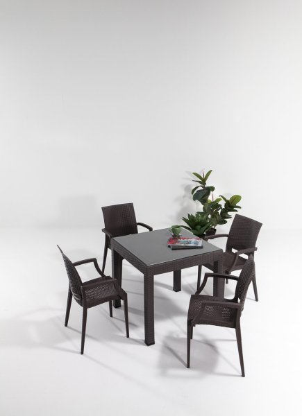 Rattan Lüks Camlı Masa Seti Kahve