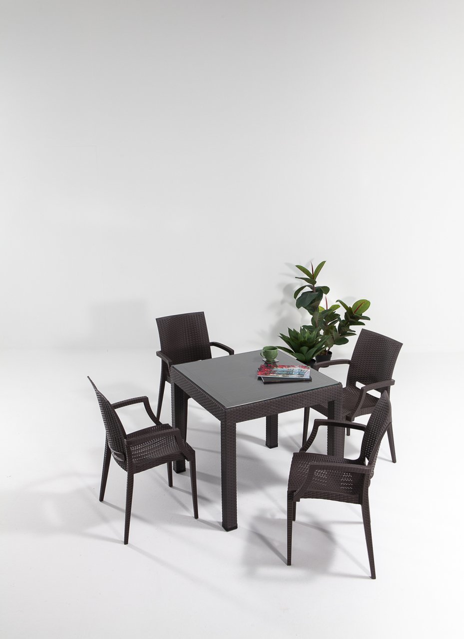Rattan Lüks Camlı Masa Seti Kahve
