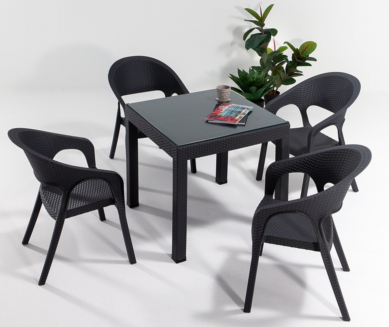 Garden Rattan Camlı Masa Seti Antrasit