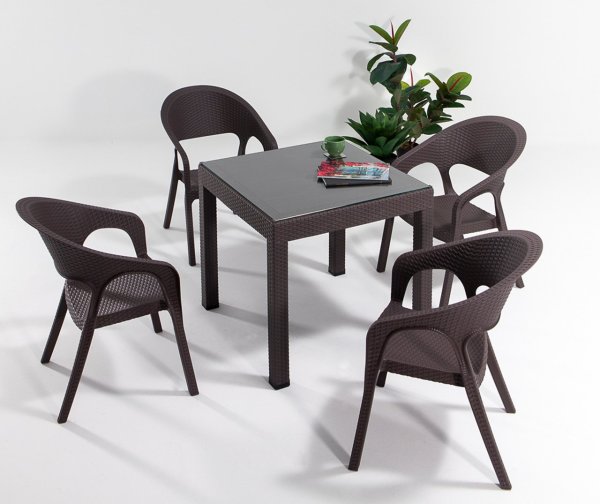 Garden Rattan Camlı Masa Seti Antrasit