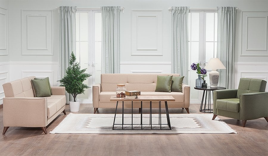 Star Midi Koltuk Takımı Krem-Yeşil