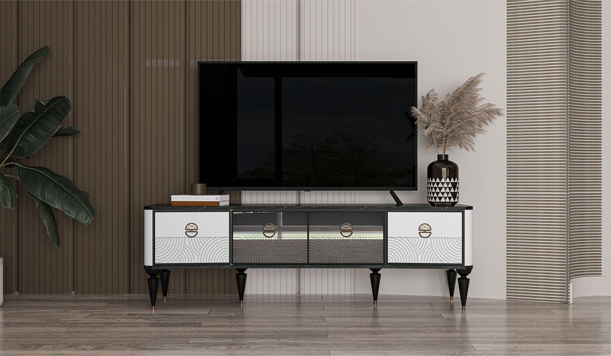 Beyaz Avrupa Yemek Odası Tv Ünitesi Alt Modül