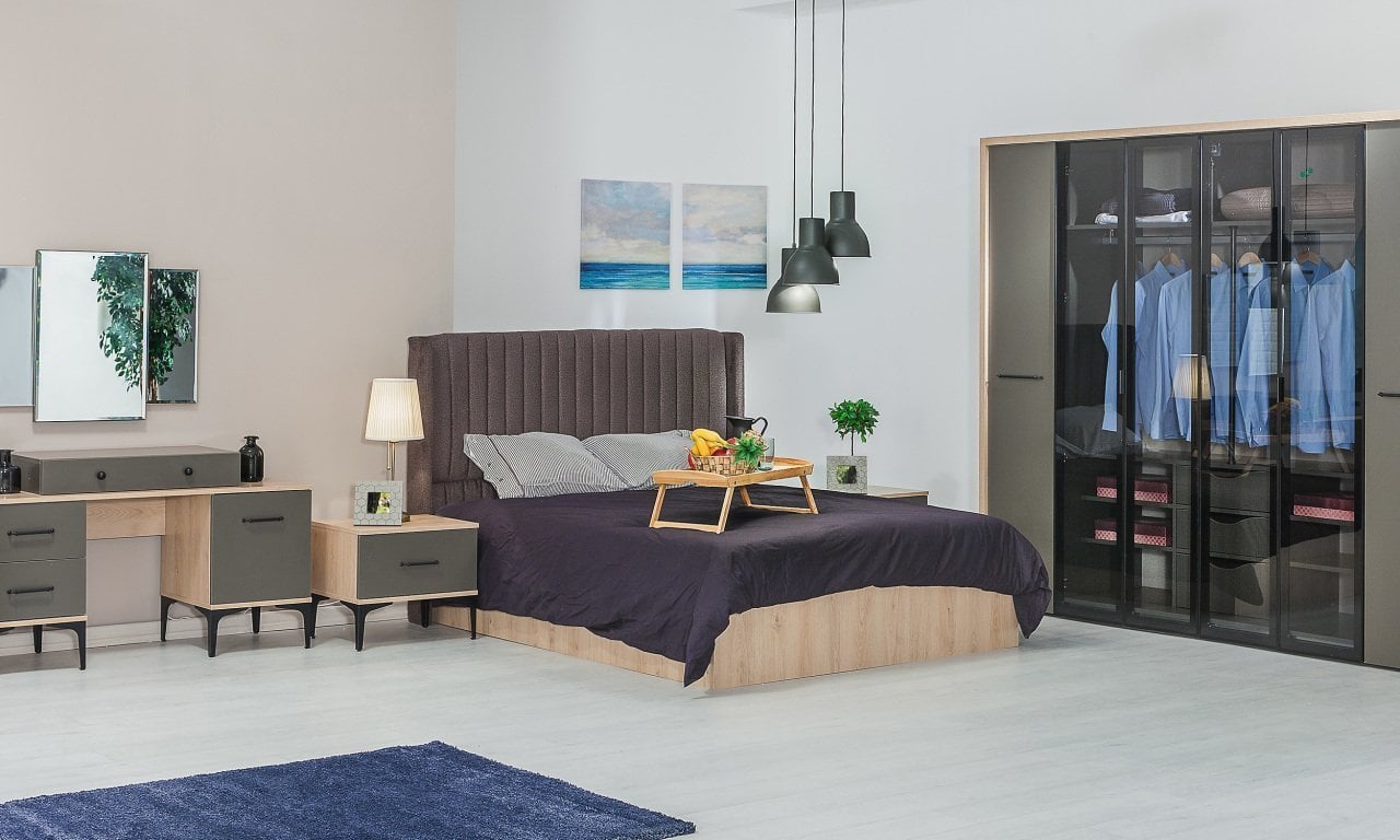 Milano Yatak Odası Takımı (Camlı) Kapaklı Gardırop