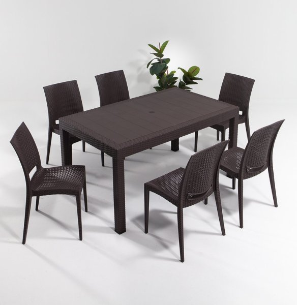 Rattan Large Masa Seti - Kahve