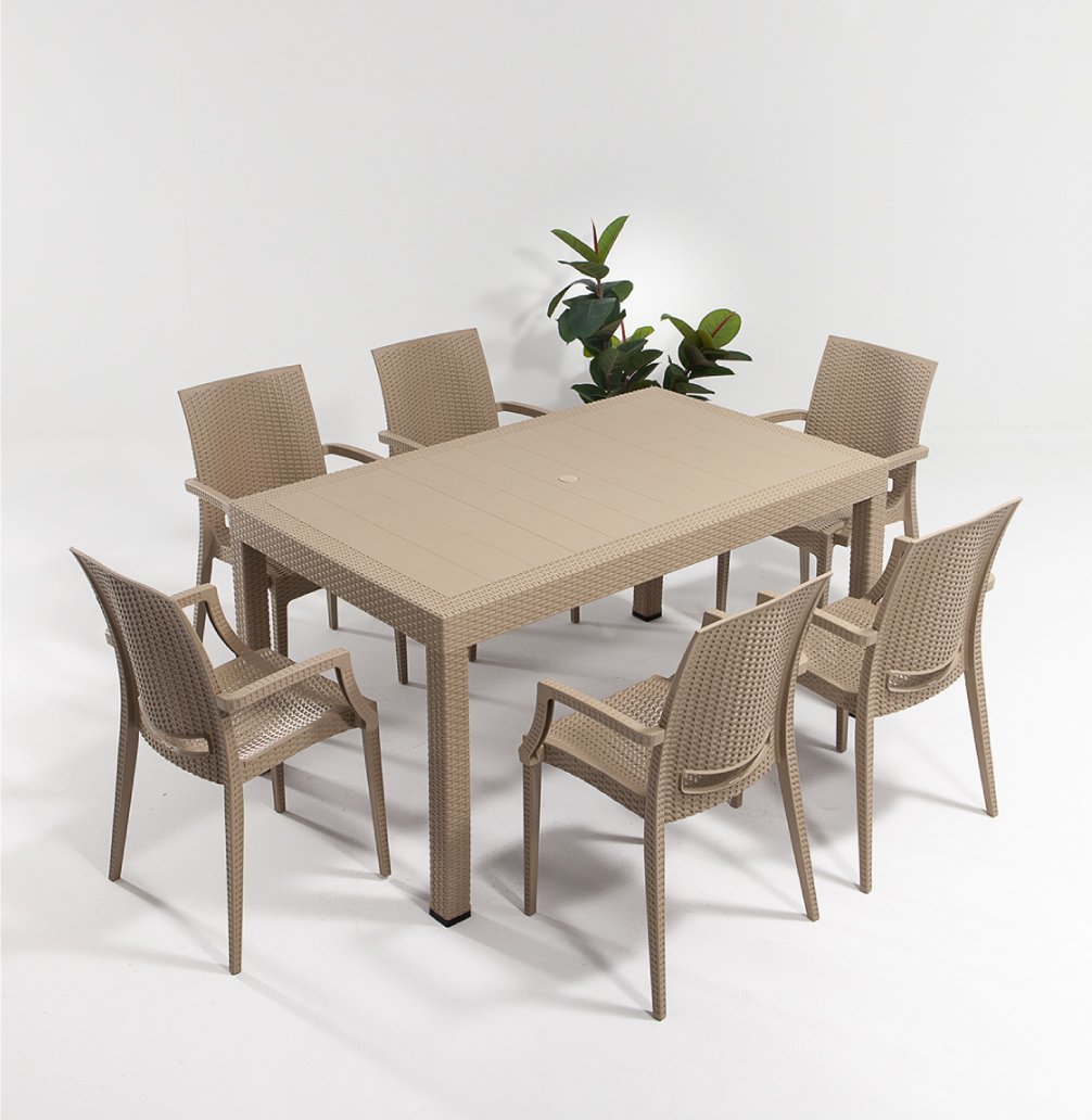 Rattan Large Lüks Masa Seti - Cappucino