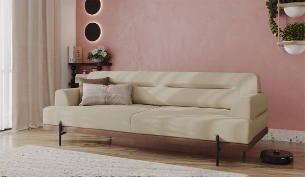 Linen Üçlü Koltuk Krem