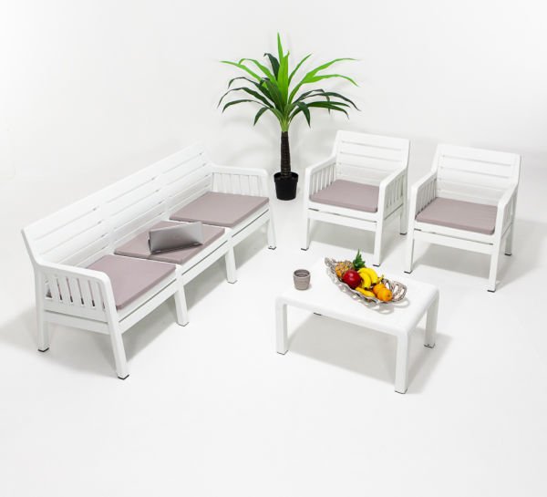 Lara Large Bahçe Balkon Oturma Grubu Minderli Beyaz