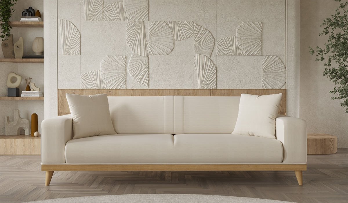 Nitra Üçlü koltuk Krem