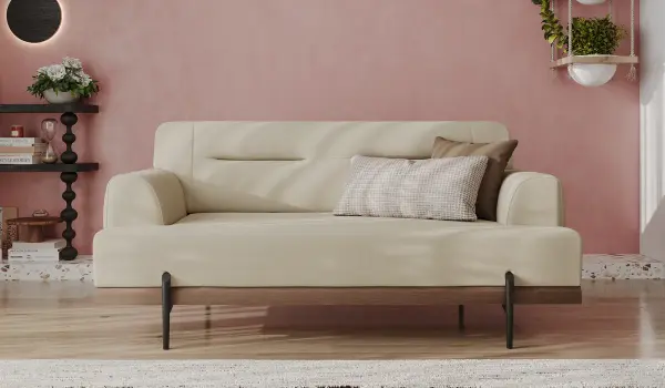 Linen Koltuk Takımı - Krem İkili Koltuk