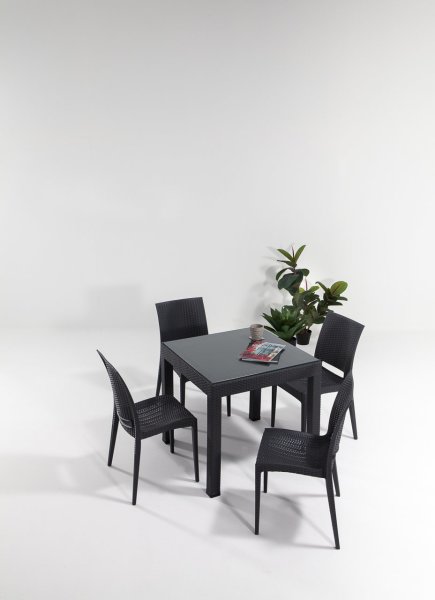 Rattan Camlı Masa Seti Antrasit