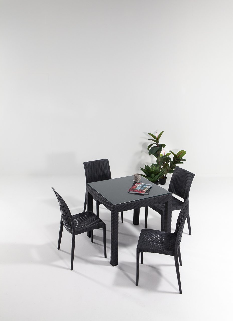 Rattan Camlı Masa Seti Beyaz