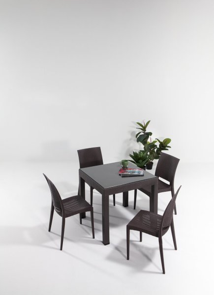 Rattan Camlı Masa Seti Beyaz