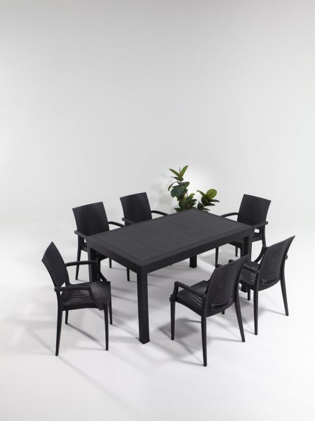 Rattan Large Lüks Masa Seti Antrasit