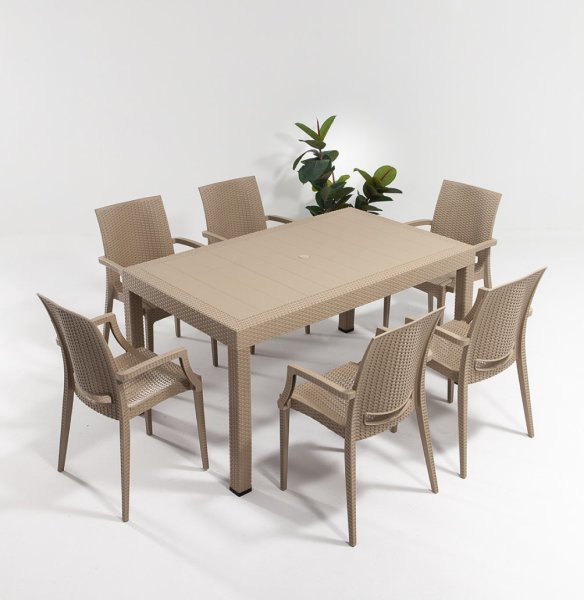 Rattan Large Lüks Masa Seti Cappucino