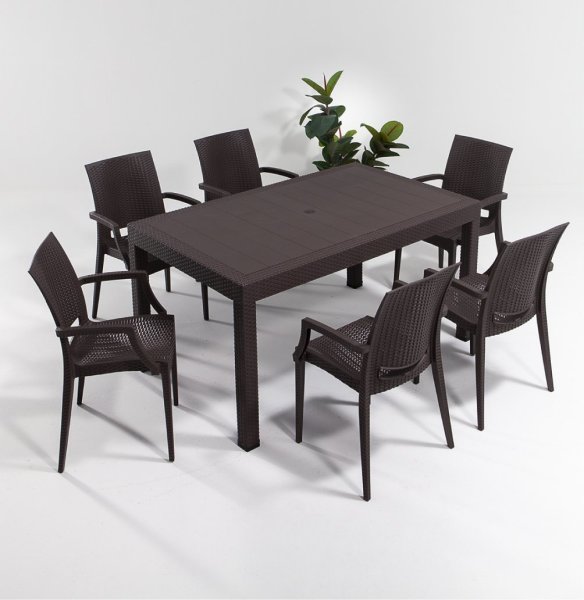 Rattan Large Lüks Masa Seti Kahve