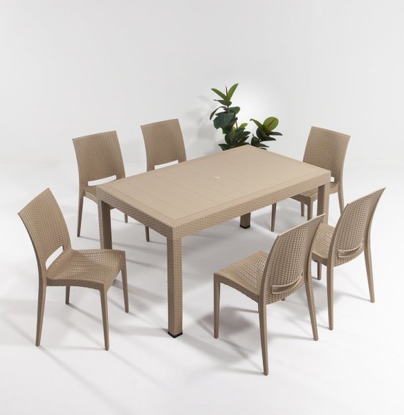 Rattan Large Masa Seti Cappucino