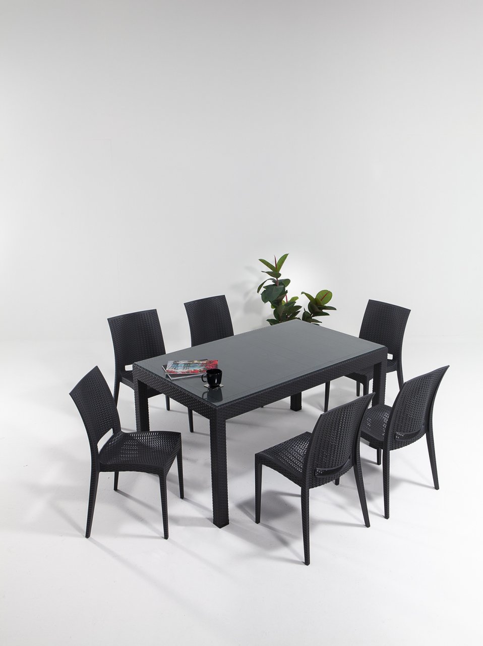 Rattan Large Camlı Masa Seti Antrasit