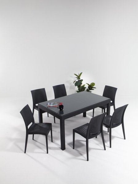 Rattan Large Camlı Masa Seti Antrasit