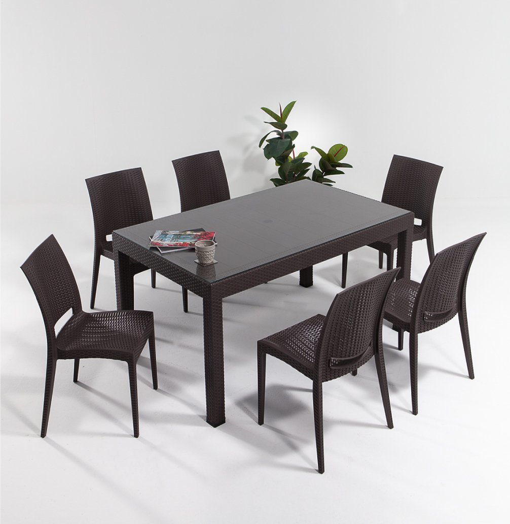 Rattan Large Camlı Masa Seti Kahve