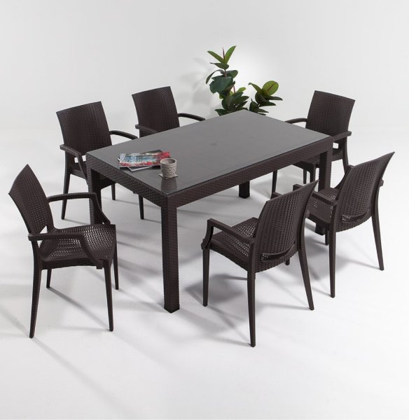 Rattan Large Lüks Camlı Masa Seti Antrasit