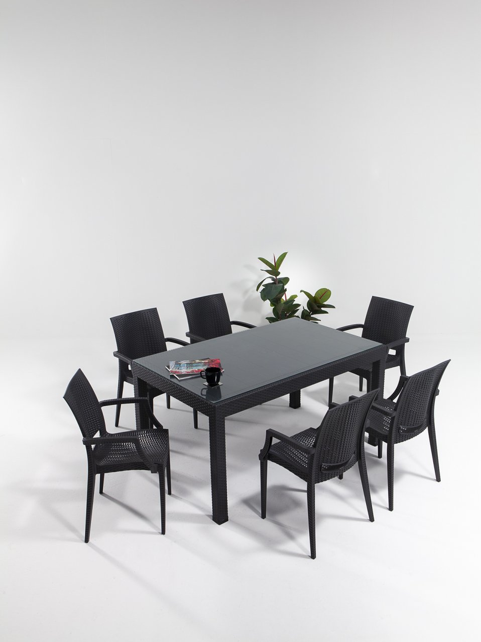 Rattan Large Lüks Camlı Masa Seti Beyaz