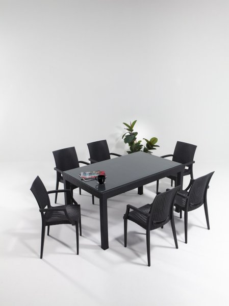 Rattan Large Lüks Camlı Masa Seti Kahve