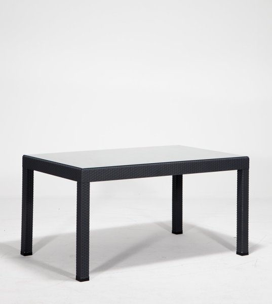 Rattan Camlı Large Masa - Çok Renkli Beyaz